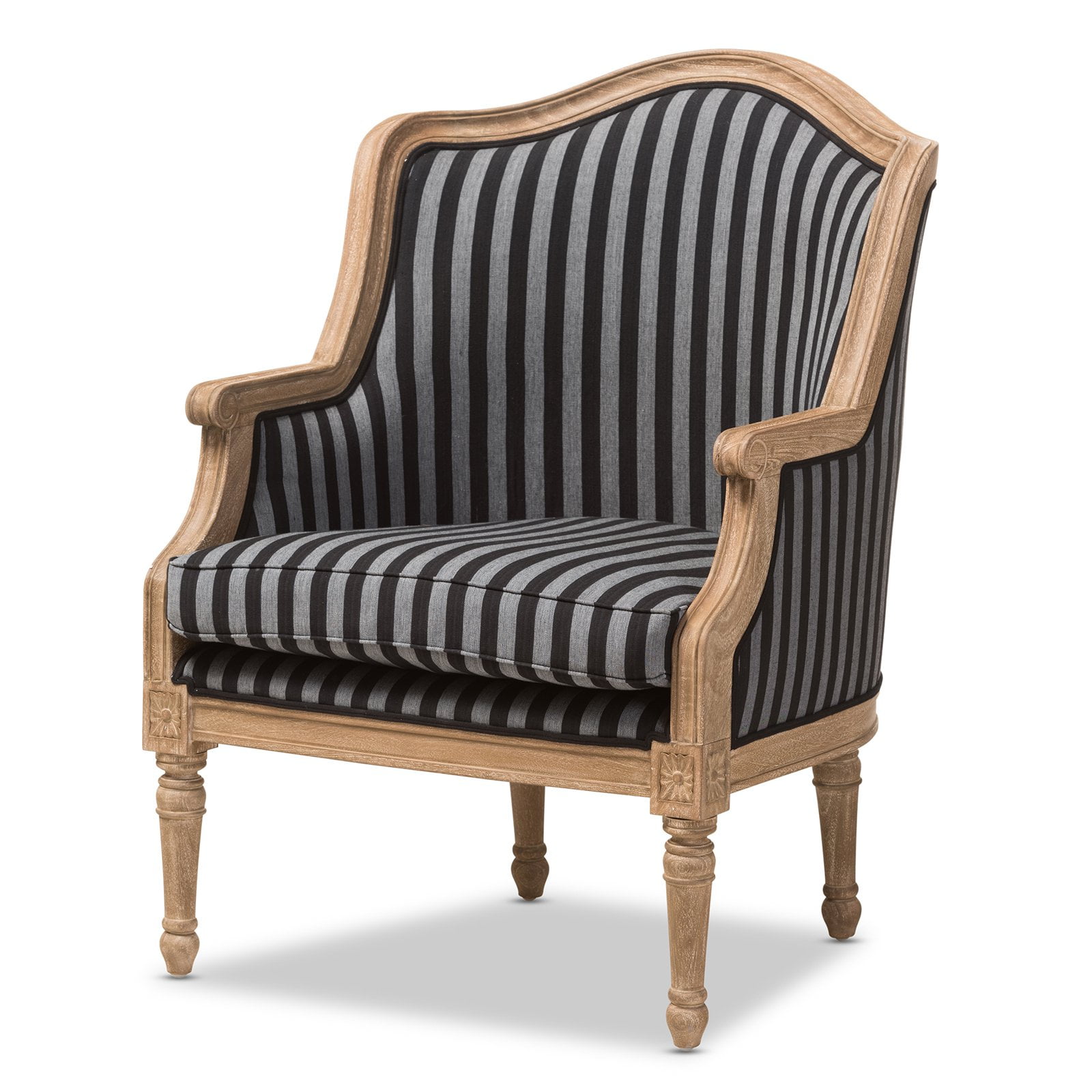Charlemagne Striped Blue and Grey Traditional Accent Chair