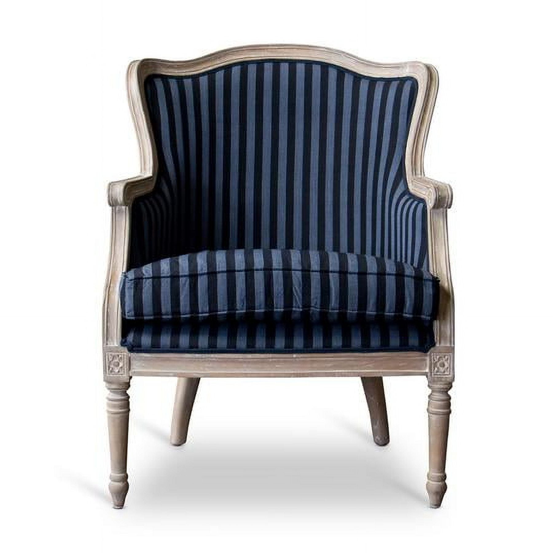 Charlemagne Striped Blue and Grey Traditional Accent Chair