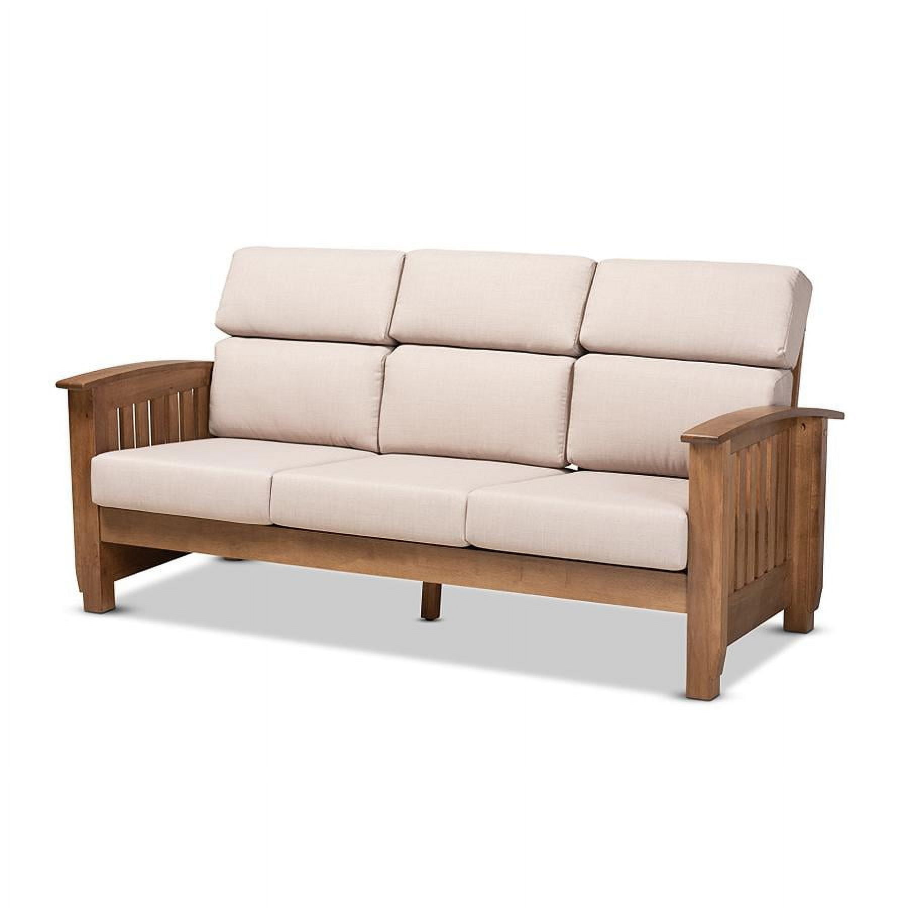 Charlotte Taupe Faux Leather and Walnut Wood 3-Seater Sofa