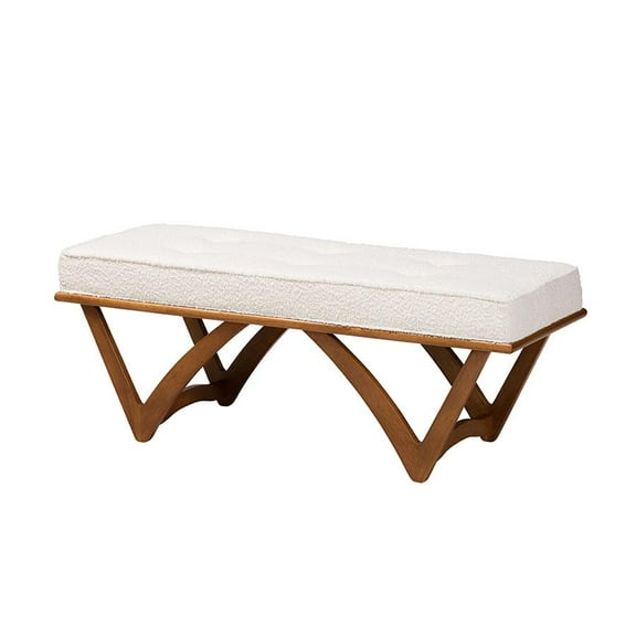 Baxton Studio Chenoa Cream Boucle Fabric and Walnut Brown Finished Wood Bench