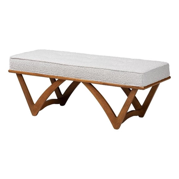 Baxton Studio Chenoa Gray Boucle Fabric and Walnut Brown Wood Bench