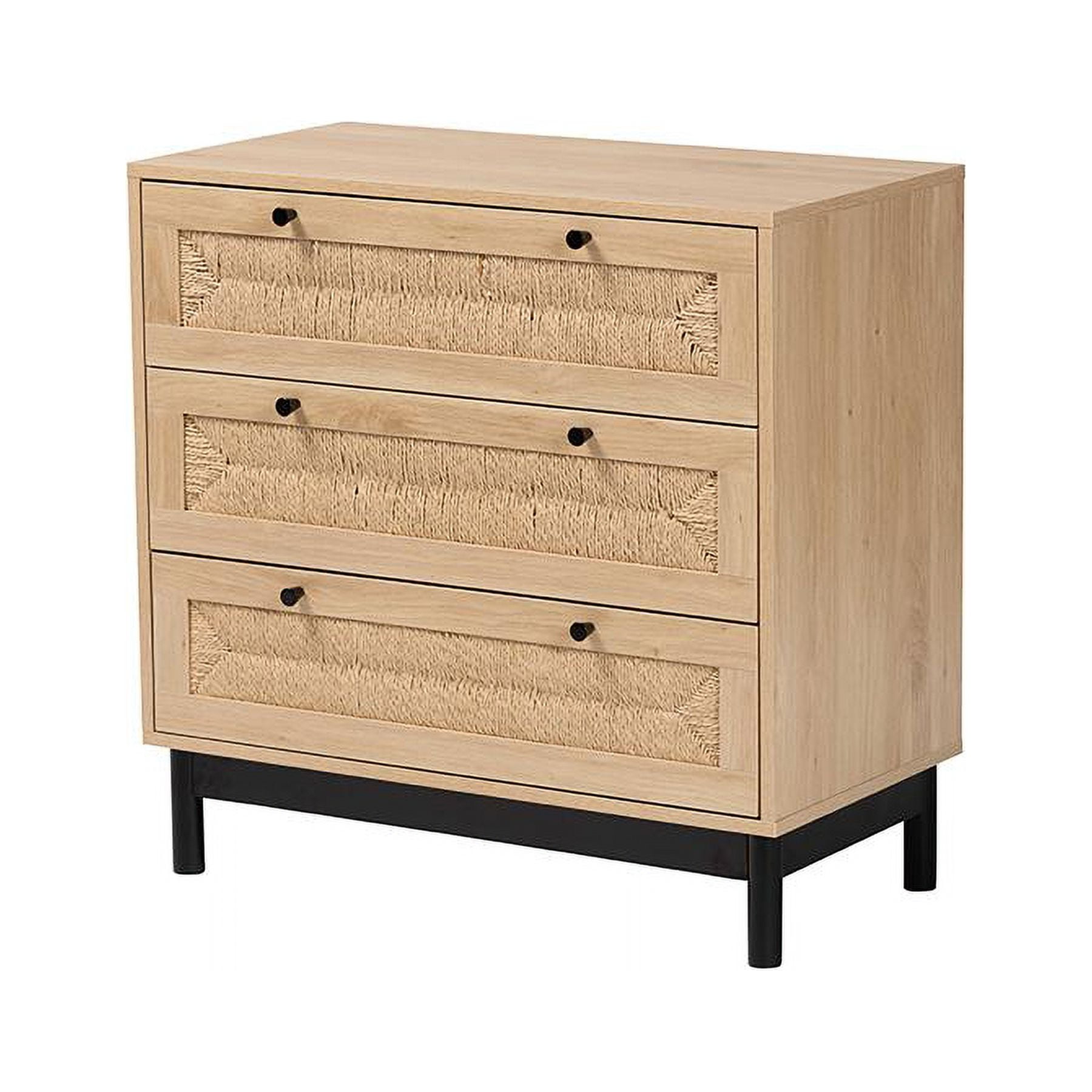 Cherelle Light Brown and Black 3-Drawer Mid-Century Storage Cabinet