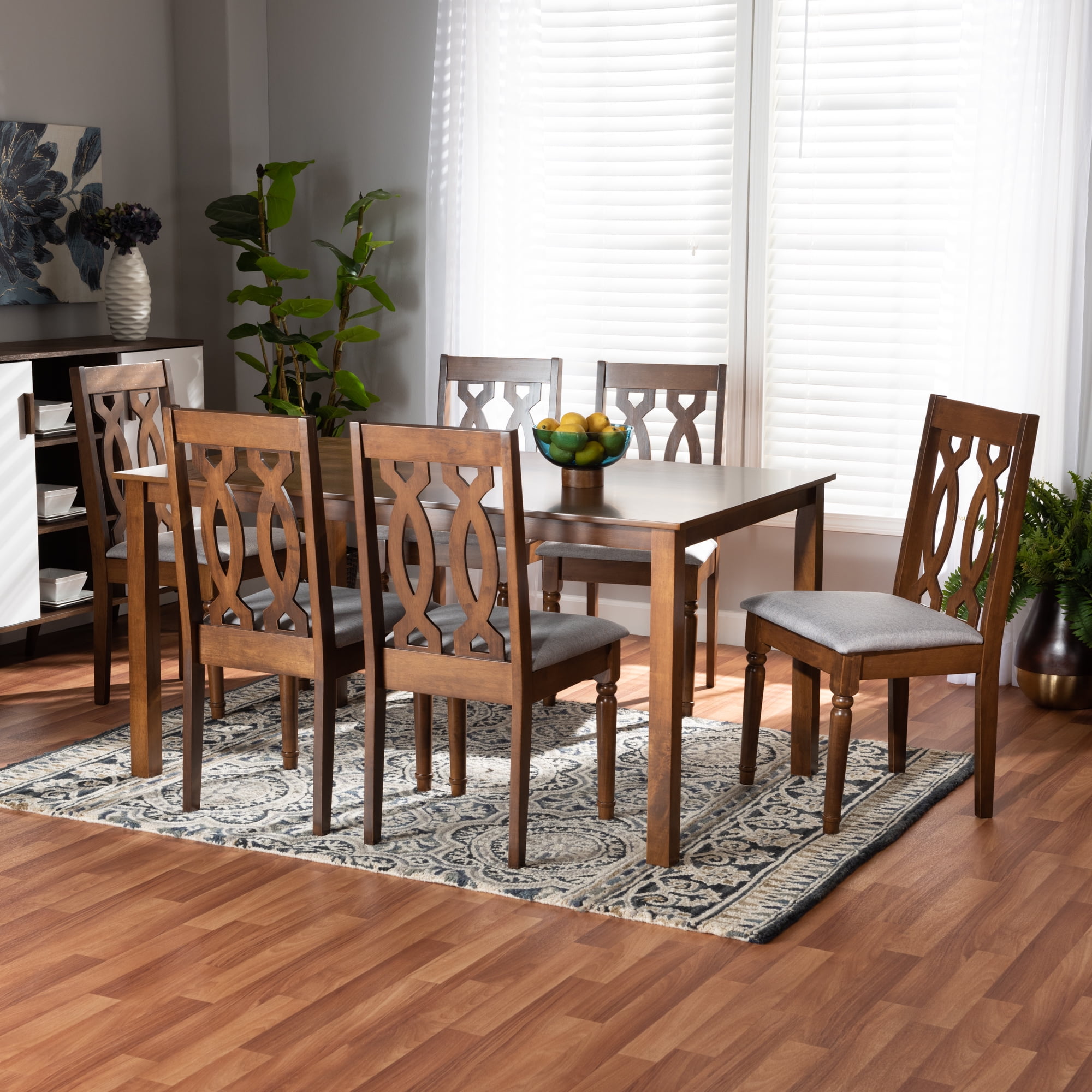 Baxton Studio Cherese Modern Dining Set, 7-Piece, Walnut Brown