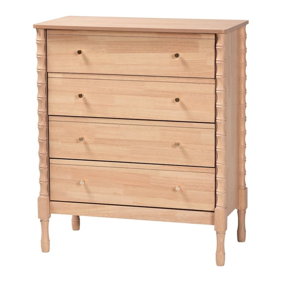Baxton Studio Chest - 4-Drawer Bedroom Organizer with Bamboo-Style Turned Legs