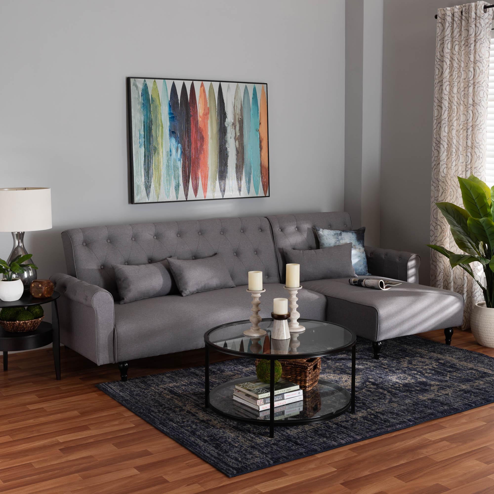 Baxton Studio Chesterfield Retro-Modern Convertible Sleeper Sofa, 104.5" W, Black