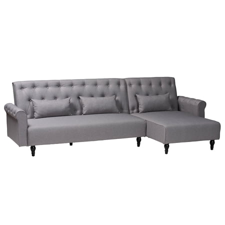 Baxton Studio Chesterfield Slate Gray Fabric Upholstered Convertible Sofa