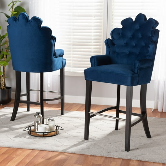 Baxton Studio Chloe Bar Stool, Navy Blue, Set of 2