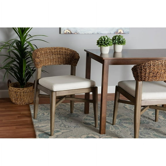 Baxton Studio Chloe Modern Bohemian Walnut Brown Finished Mahogany Wood and Natural Rattan Dining Chair