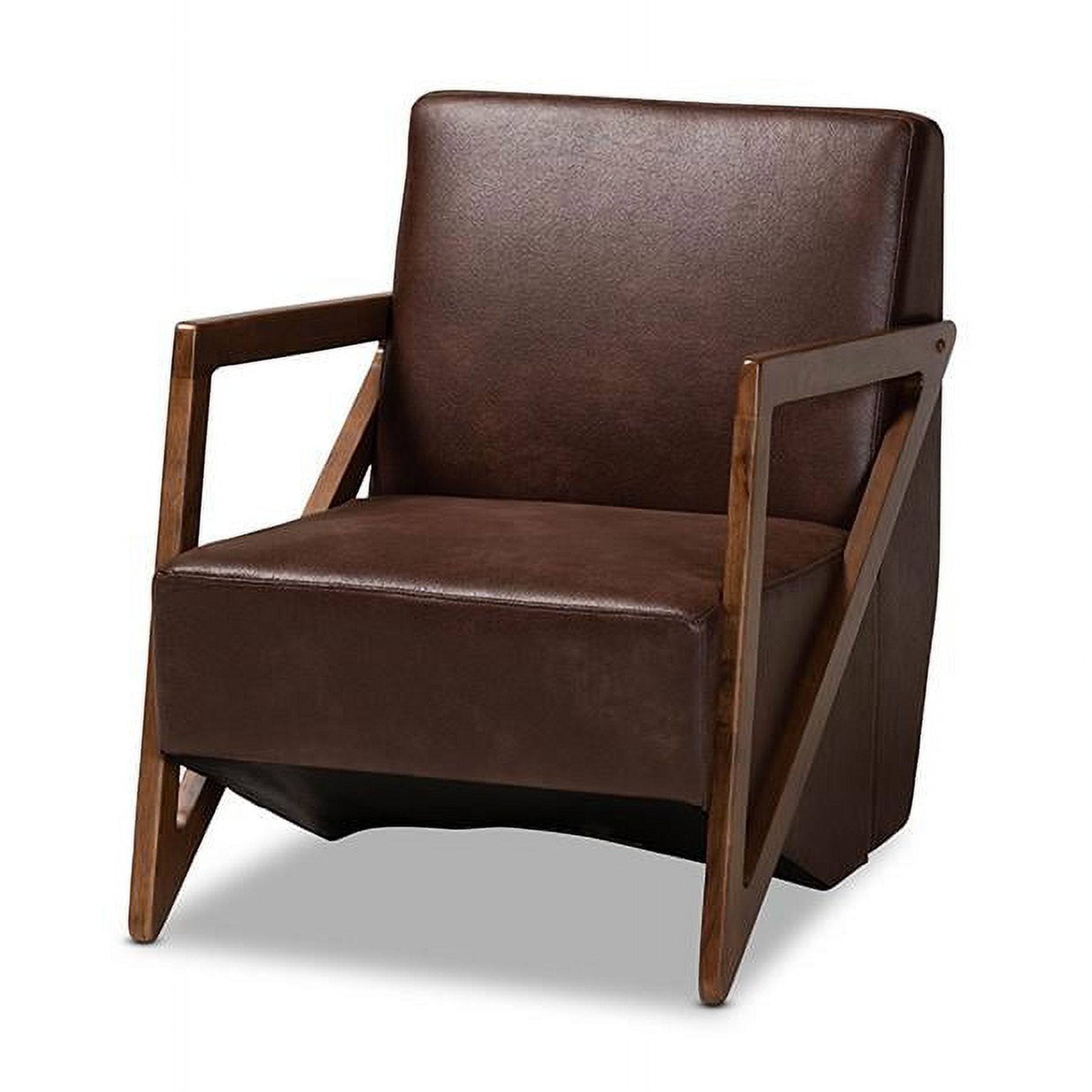 Christa Walnut Brown Faux Leather Mid-Century Accent Chair