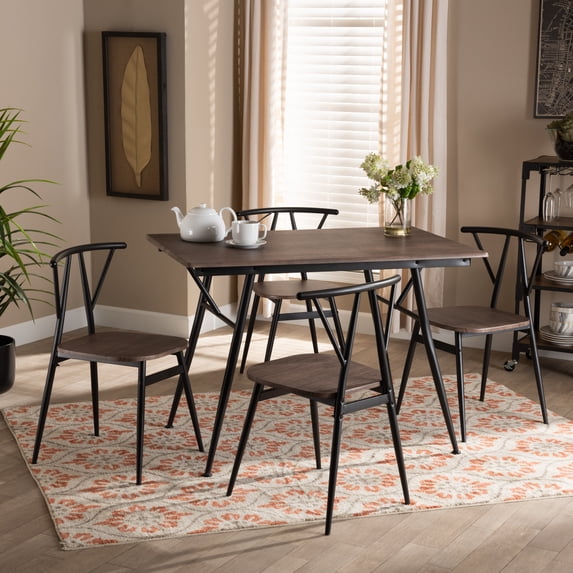 Baxton Studio Ciara Modern and Contemporary Walnut Finished Wood and Black Metal 5-Piece Dining Set