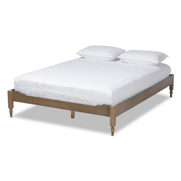 Baxton Studio Cielle French Bohemian Antique Oak Finished Wood Full Size Platform Bed Frame