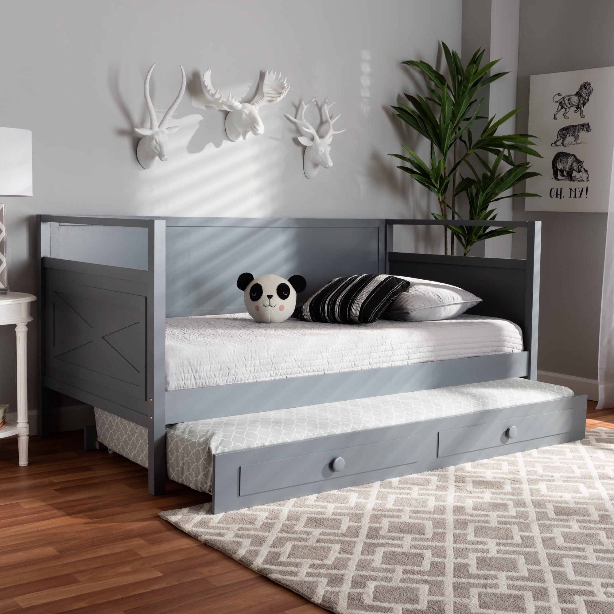 Baxton Studio Cintia Cottage Farmhouse Gray Finished Wood Twin Size Daybed with Trundle