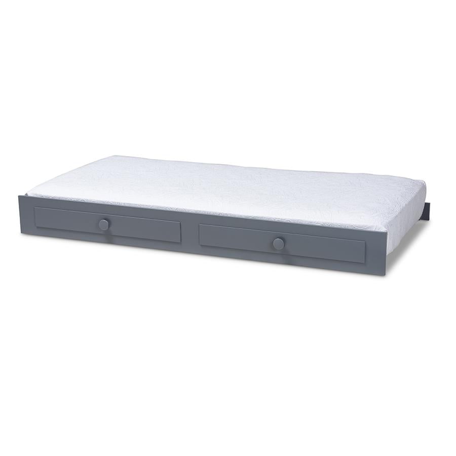Gray Twin Wood Trundle Bed with Imitation Drawers