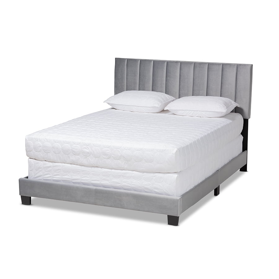 Clare Full Size Gray Velvet Upholstered Sleigh Bed with Tufted Headboard