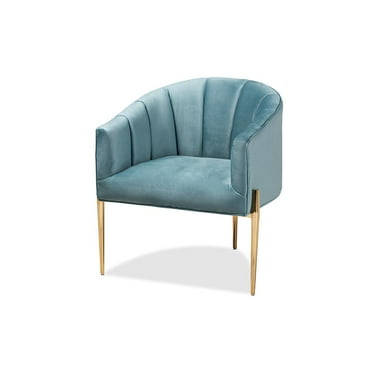 Baxton Studio Clarisse Light Blue Velvet Gold Finished Accent Chair