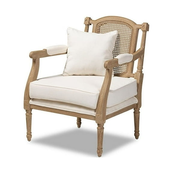 Baxton Studio Clemence French Provincial Ivory Fabric Upholstered Whitewashed Wood Armchair