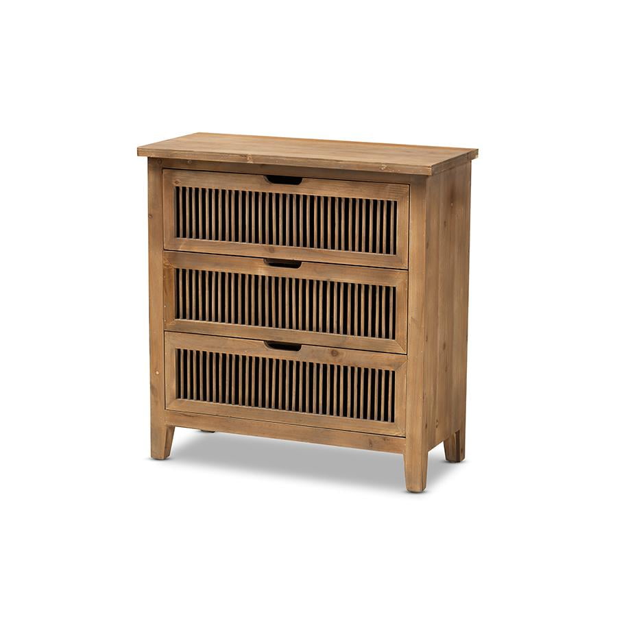 Clement Medium Oak 3-Drawer Wood Spindle Chest