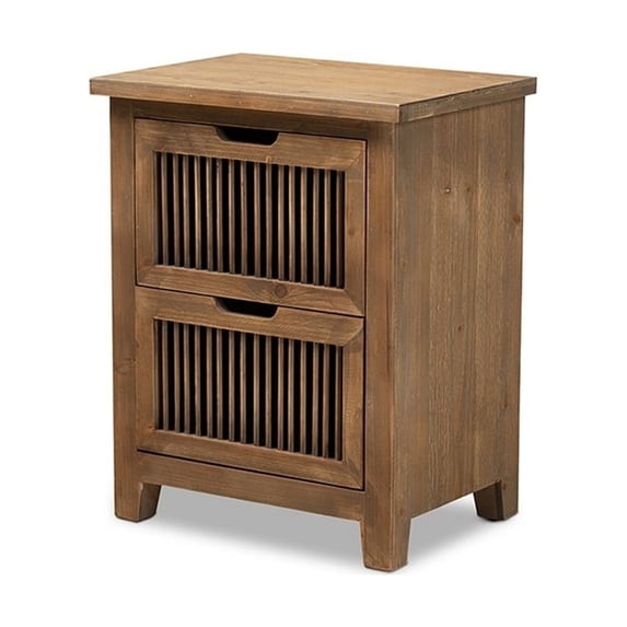 Baxton Studio Clement Rustic Transitional Medium Oak Finished 2-Drawer Wood Spindle Nightstand