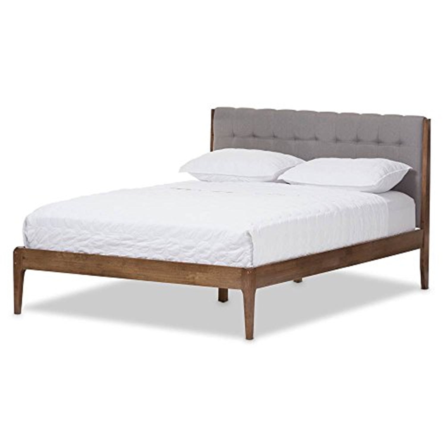 Clifford Mid-Century Full Platform Bed with Tufted Upholstered Headboard