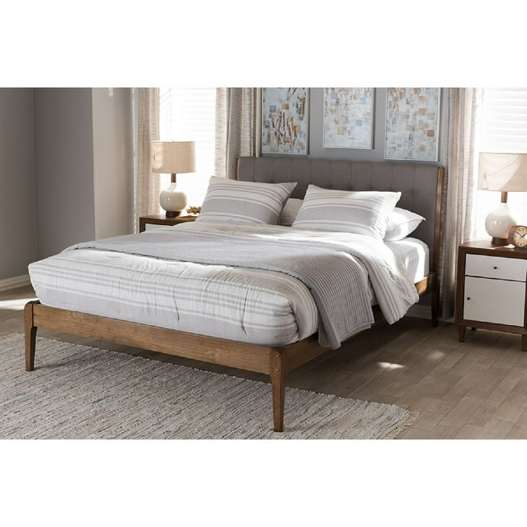 Baxton Studio Clifford Mid-Century Light Grey Fabric and Medium Brown Finish Wood Full Size Platform Bed Baxton Studio Clifford Mid-Century Light Grey Fabric and Medium Brown Finish Wood Full Size Platform Bed