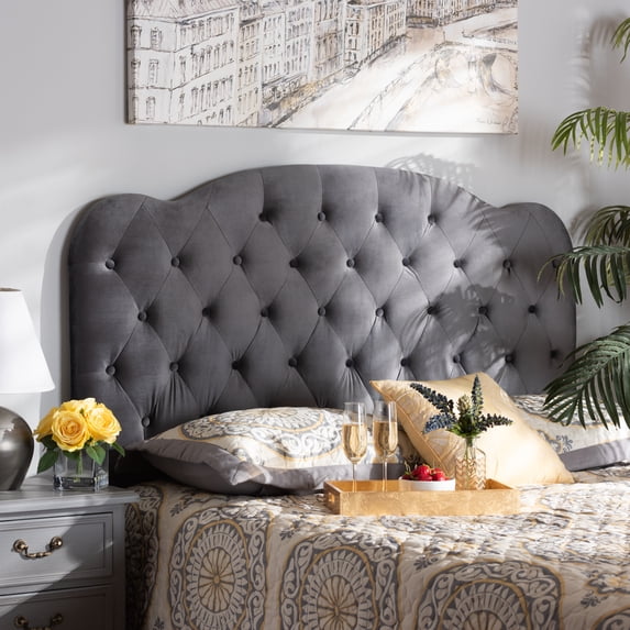 Baxton Studio Clovis Modern and Contemporary Grey Velvet Fabric Upholstered Full Size Headboard