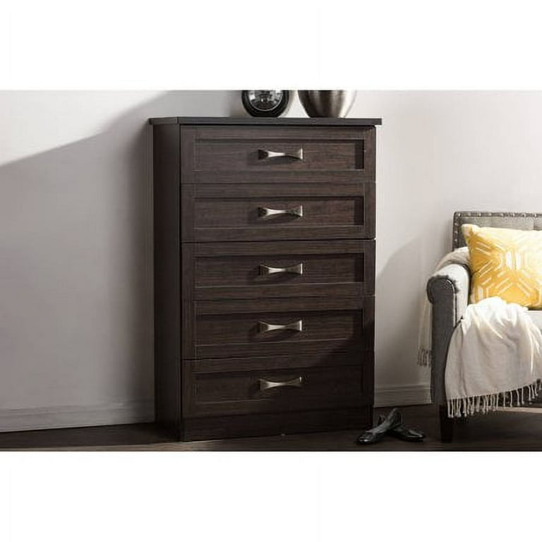 Baxton Studio Colburn Modern and Contemporary 5-Drawer Dark Brown Finish Wood Tallboy Storage Chest Baxton Studio Colburn Modern and Contemporary 5-Drawer Dark Brown Finish Wood Tallboy Storage Chest