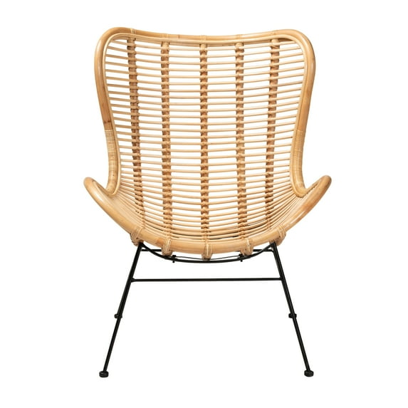 Baxton Studio Colorado Modern Bohemian Natural Brown Rattan and Black Metal Accent Chair
