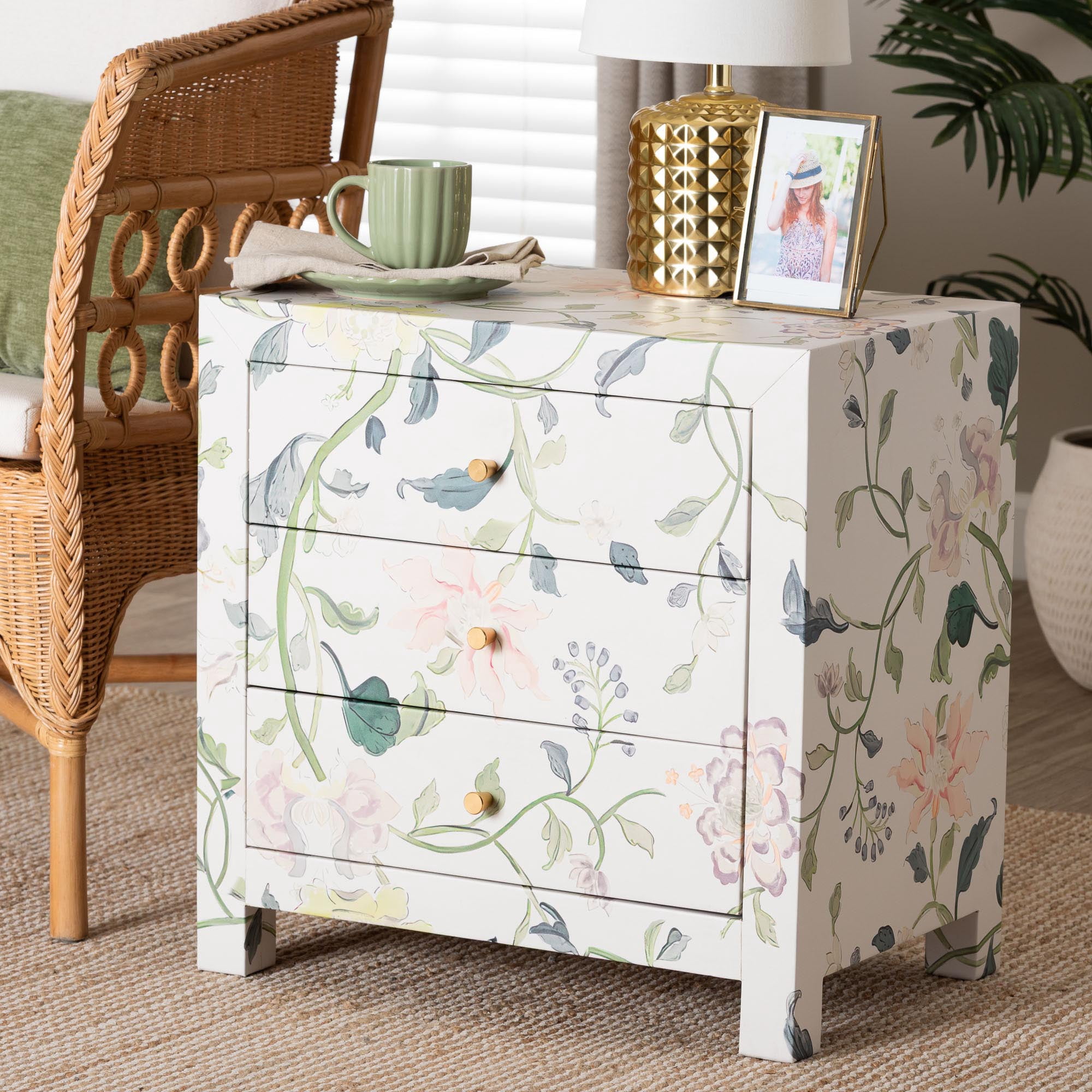 Baxton Studio Connery Modern End Table, 3-Drawer, Multicolor