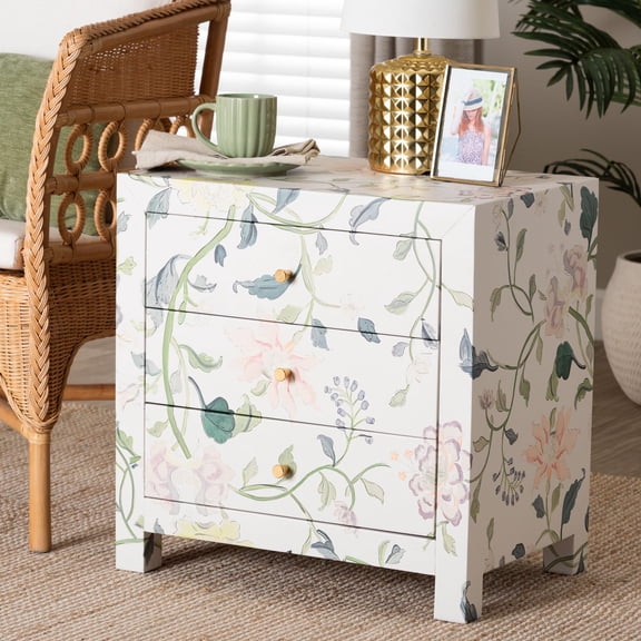 Baxton Studio Connery Modern End Table, 3-Drawer, Multicolor