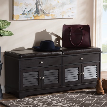 Baxton Studio Contemporary Dark Brown 2-Drawer Shoe Storage Bench by