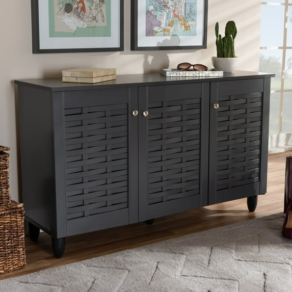 Baxton Studio Contemporary Dark Grey 12-pair Shoe Storage Cabinet