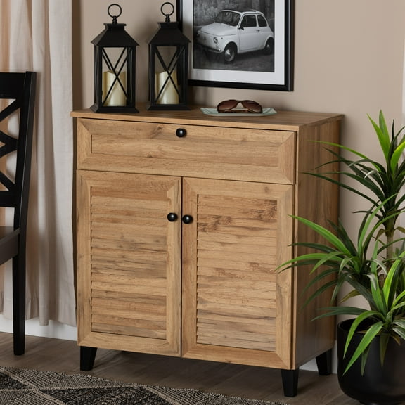 Baxton Studio Coolidge Modern and Contemporary Oak Brown Finished Wood 1-Drawer Shoe Storage Cabinet