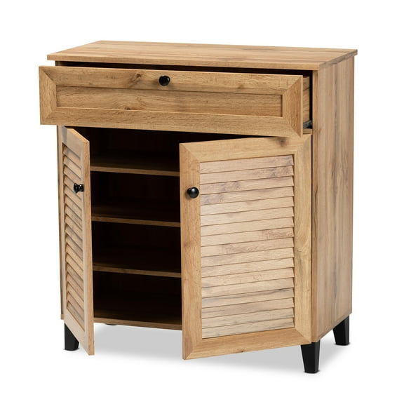 Baxton Studio Coolidge Modern and Contemporary Oak Brown Finished Wood 1-Drawer Shoe Storage Cabinet