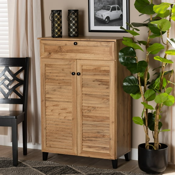 Baxton Studio Coolidge Modern and Contemporary Oak Brown Finished Wood 5-Shelf Shoe Storage Cabinet