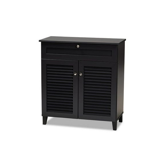Baxton Studio Coolidge Modern and Contemporary Dark Grey Finished 4-Shelf Wood Shoe Storage Cabinet with Drawer