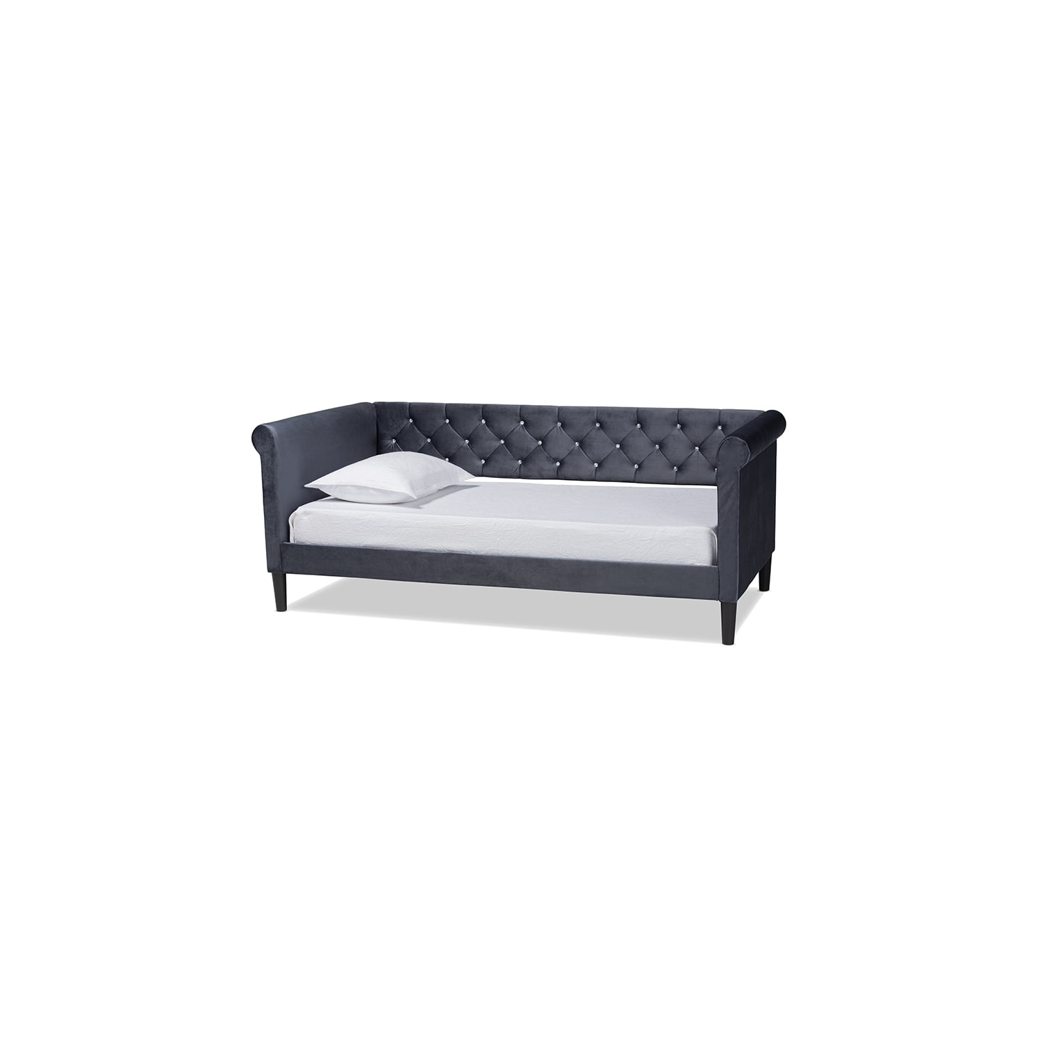 Full Size Dark Gray Velvet Tufted Upholstered Daybed with Wood Frame
