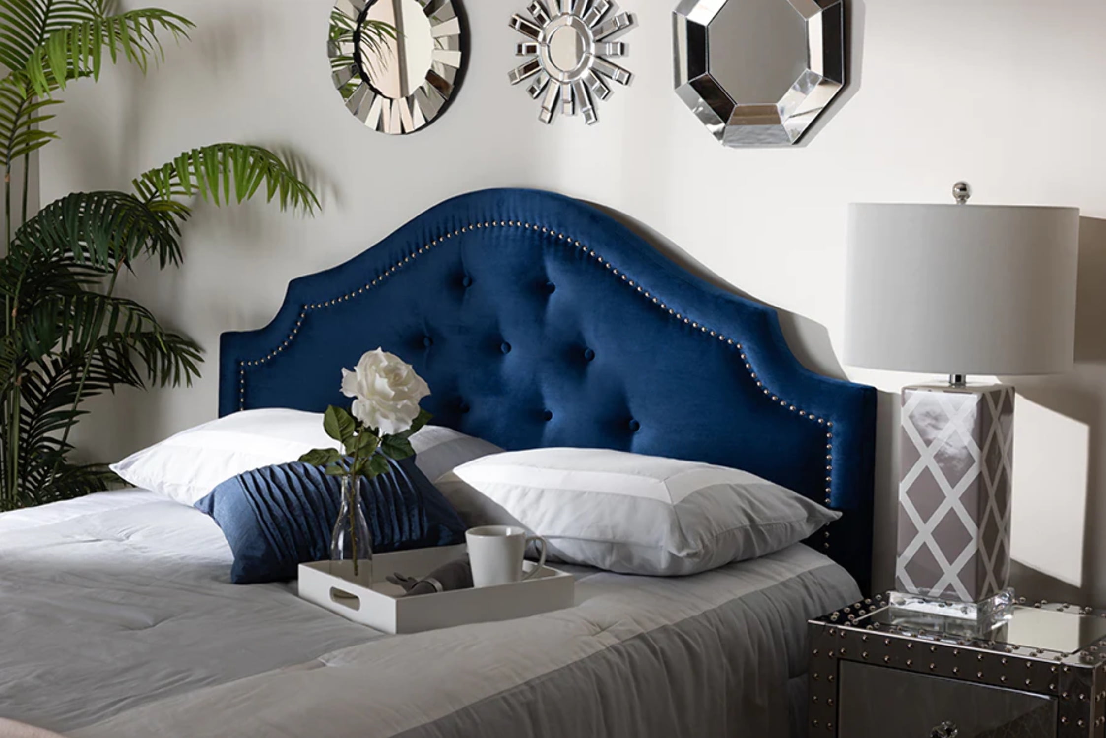 Baxton Studio Cora Modern and Contemporary Royal Blue Velvet Fabric Upholstered Queen Size Headboard Wholesale Interiors