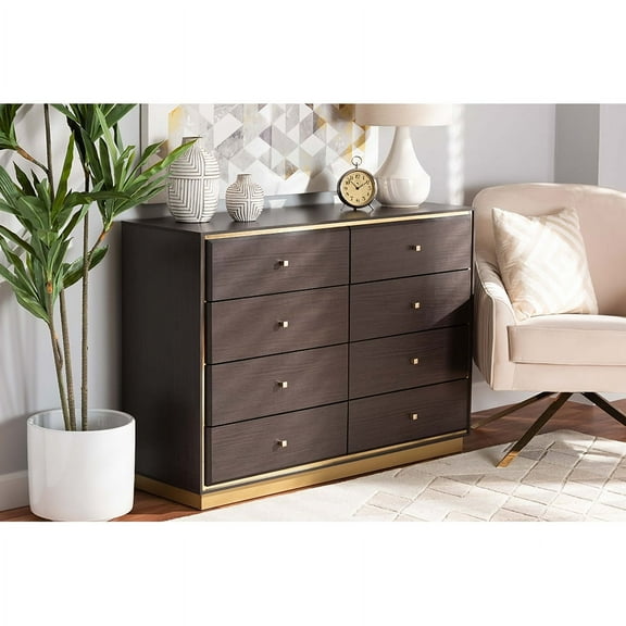 Baxton Studio Cormac Modern and Contemporary Espresso Brown Finished Wood and Gold Metal 8-Drawer Dresser