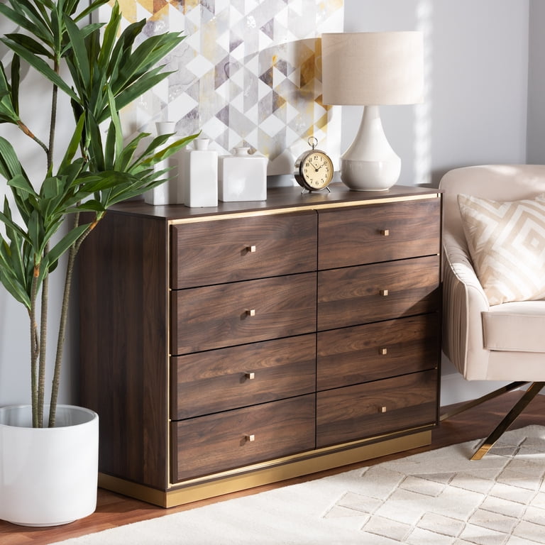 Baxton Studio Cormac Modern and Contemporary Walnut Brown Finished Wood and Gold  Metal 8-Drawer Dresser - Walmart.com