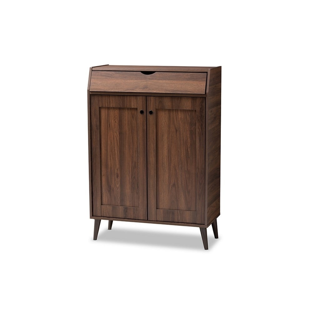 Walnut Brown 2-Door Wood Entryway Shoe Storage Cabinet