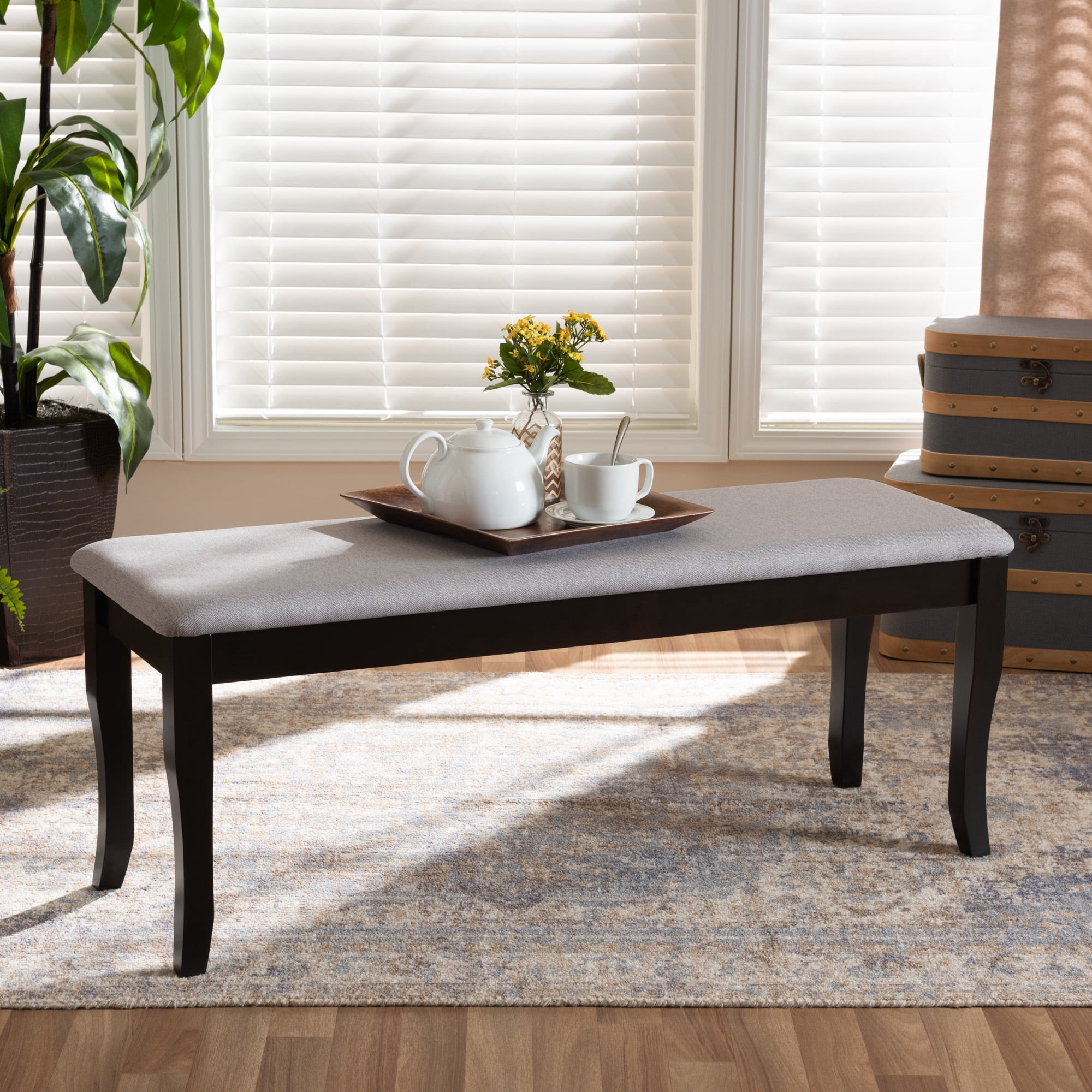 Baxton Studio Cornelie Modern and Contemporary Transitional Grey Fabric Upholstered and Dark Brown Finished Wood Dining Bench