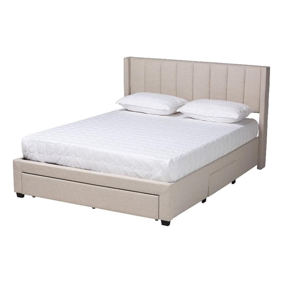 Baxton Studio Coronado Beige Fabric Queen Size 3-Drawer Storage Platform Bed