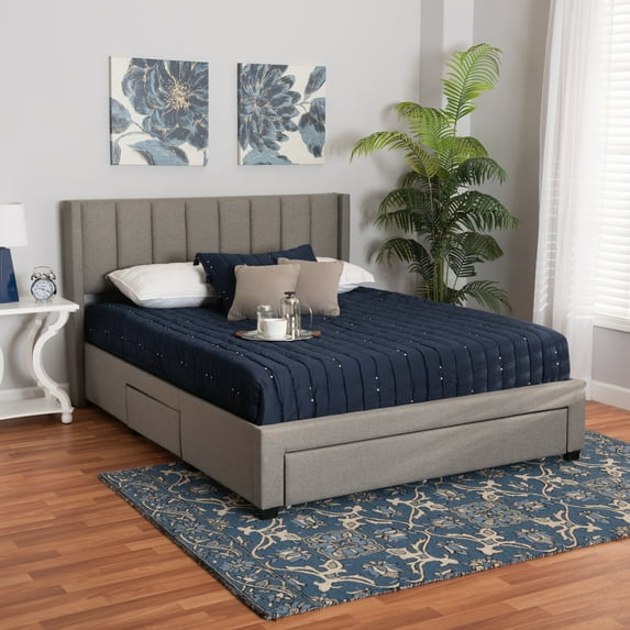 Baxton Studio Coronado Mid-Century Modern Transitional Grey Fabric Full Size 3-Drawer Storage Platform Bed