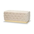 thumbnail image 1 of Baxton Studio Corrine Glam and Luxe Beige Velvet Fabric Upholstered and Gold PU Leather Ottoman, 1 of 5