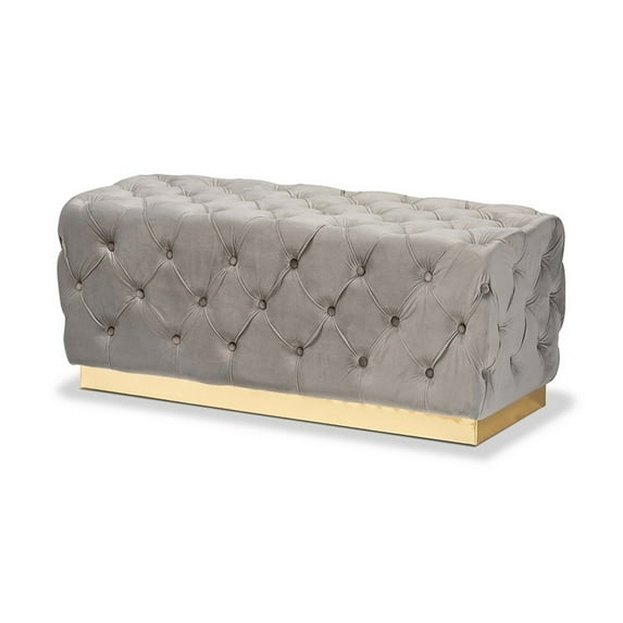 Baxton Studio Corrine Glam and Luxe Grey Velvet Fabric Upholstered and Gold PU Leather Ottoman