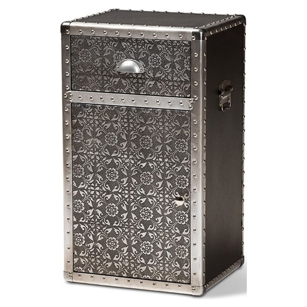 Cosette Silver Metal Floral Embossed Accent Cabinet