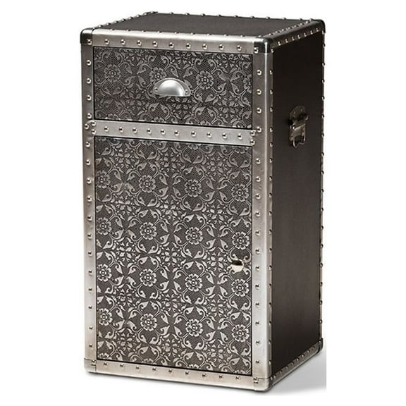 Baxton Studio Cosette Vintage Industrial Silver Metal Floral Accent Cabinet