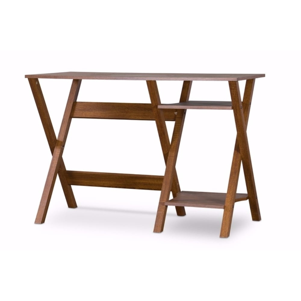 Sonoma Oak Veneer Brown Writing Desk with Shelves