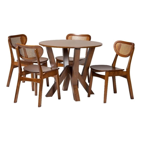 Baxton Studio Crystal 5-Piece Dining Set Mid-Century Modern Round Table