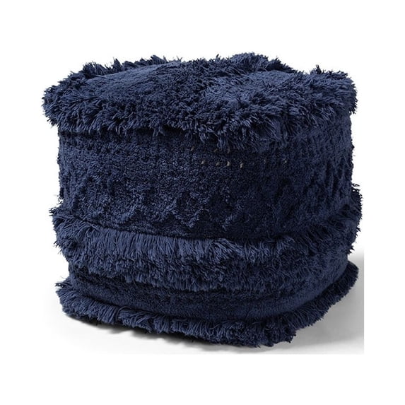 Baxton Studio Curlew Moroccan Inspired Navy Handwoven Cotton Pouf Ottoman